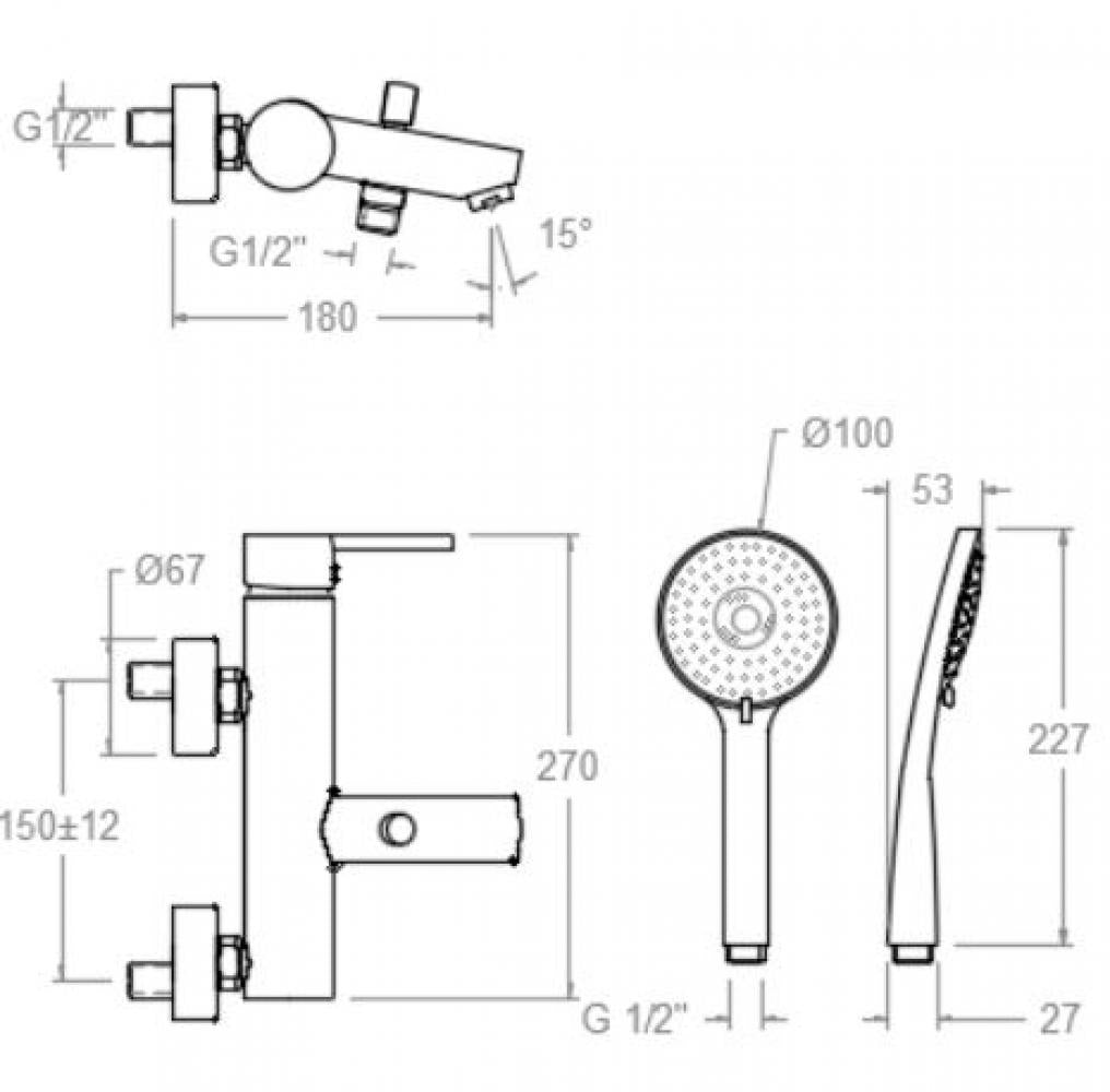 Ramon Soler - Grifo de baño - ducha monomando Drako con equipo de ducha cromo - BricoandPool