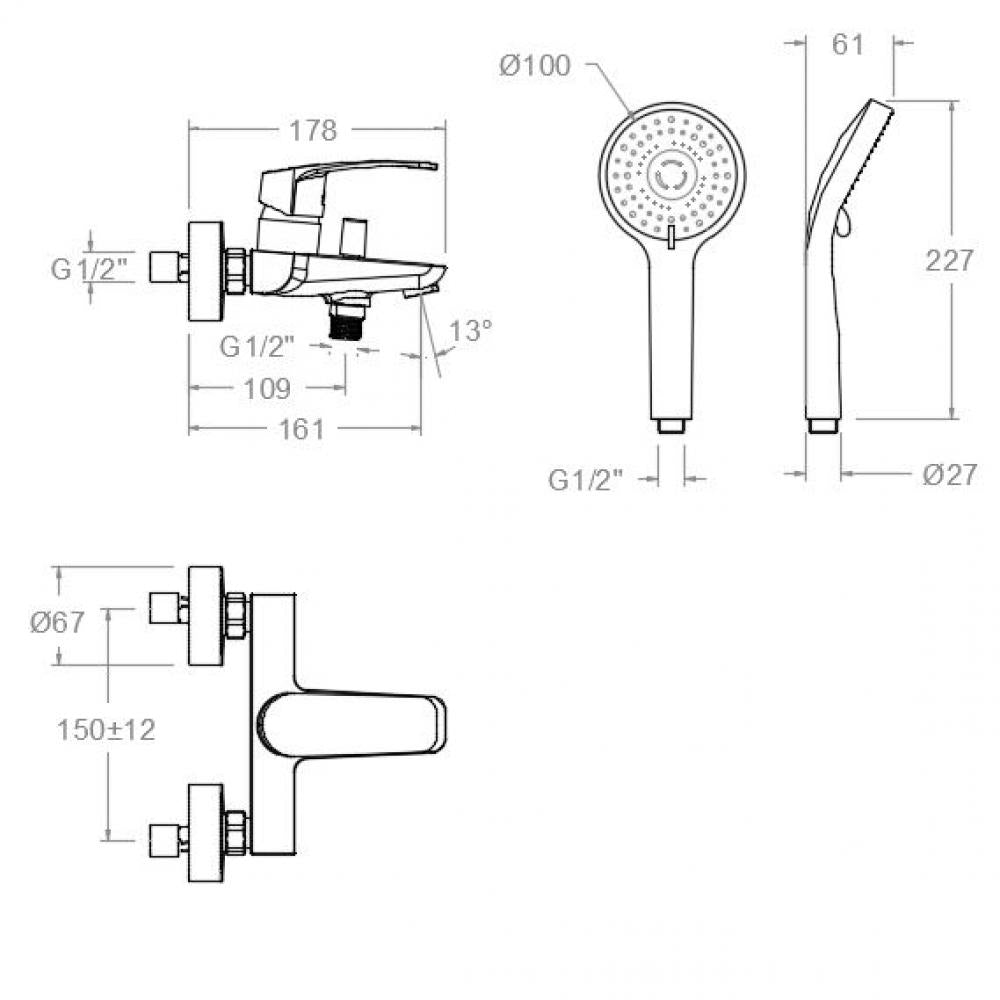 Ramon Soler - Grifo de baño - ducha monomando New Fly con equipo de ducha negro mate - BricoandPool