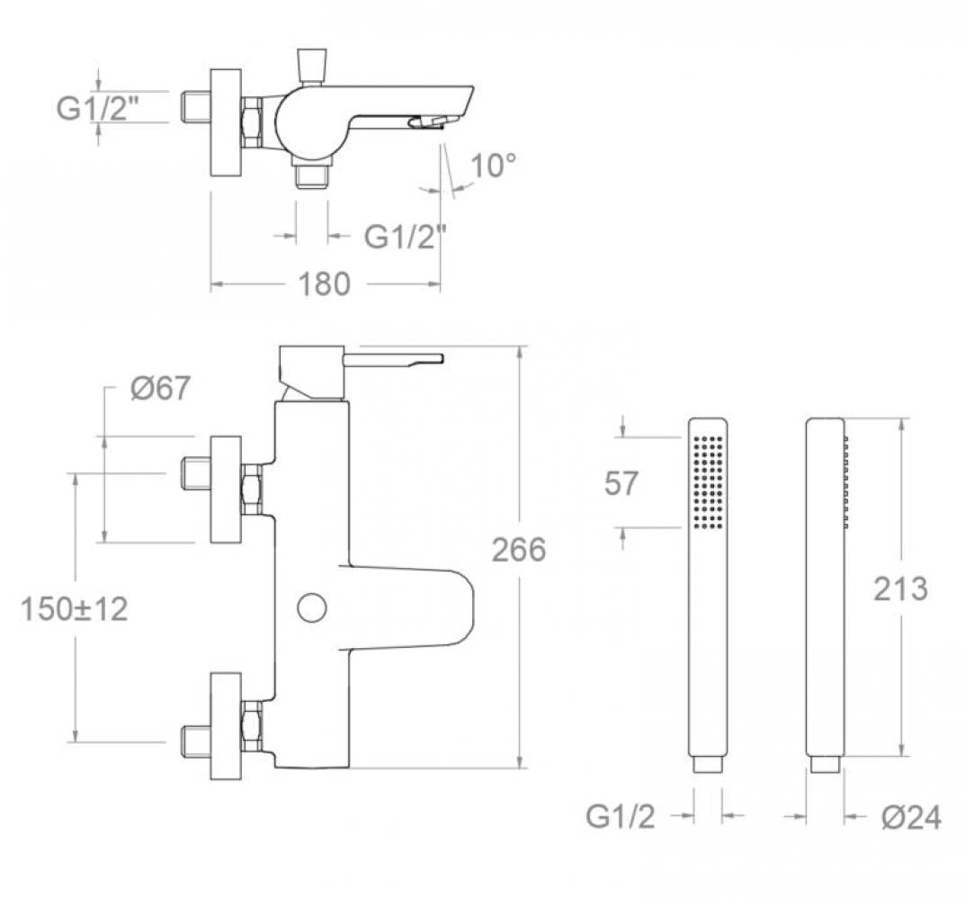 Ramon Soler - Grifo de baño - ducha monomando Odisea con equipo de ducha oro cepillado - BricoandPool