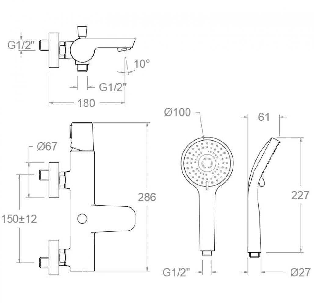 Ramon Soler - Grifo de baño - ducha monomando Tzar con equipo de ducha negro mate - BricoandPool