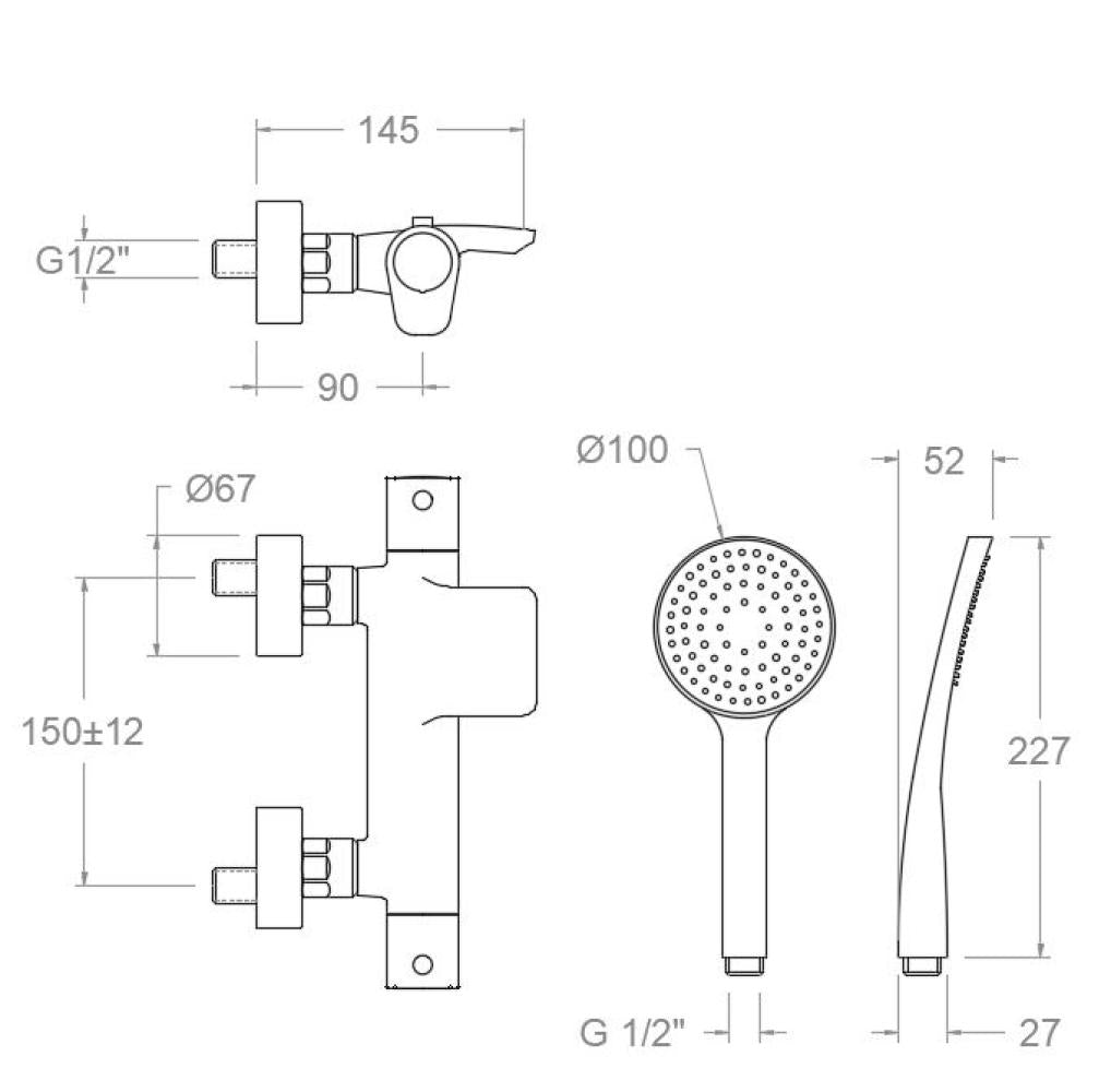 Ramon Soler - Grifo de baño - ducha termostático Alexia con salida cascada y equipo de ducha cromo - BricoandPool