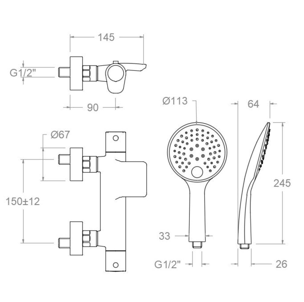 Ramon Soler - Grifo de baño - ducha termostático Alexia con salida cascada y equipo de ducha cromo - BricoandPool