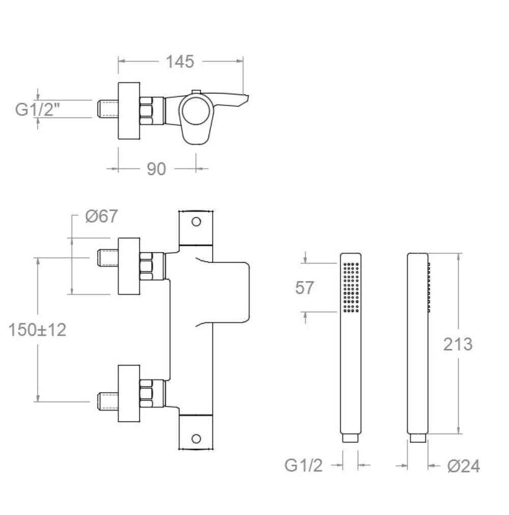 Ramon Soler - Grifo de baño - ducha termostático Alexia de repisa con salida cascada y equipo de ducha metálico grafito - BricoandPool