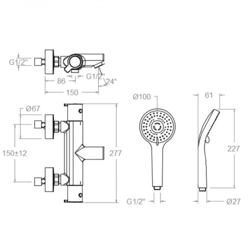 Ramon Soler - Grifo de baño - ducha termostático Blautherm con equipo de ducha negro mate - BricoandPool