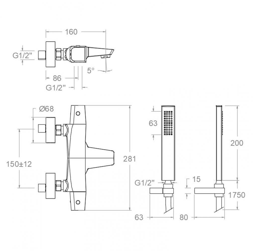 Ramon Soler - Grifo de baño - ducha termostático Prisma con equipo de ducha oro cepillado - BricoandPool