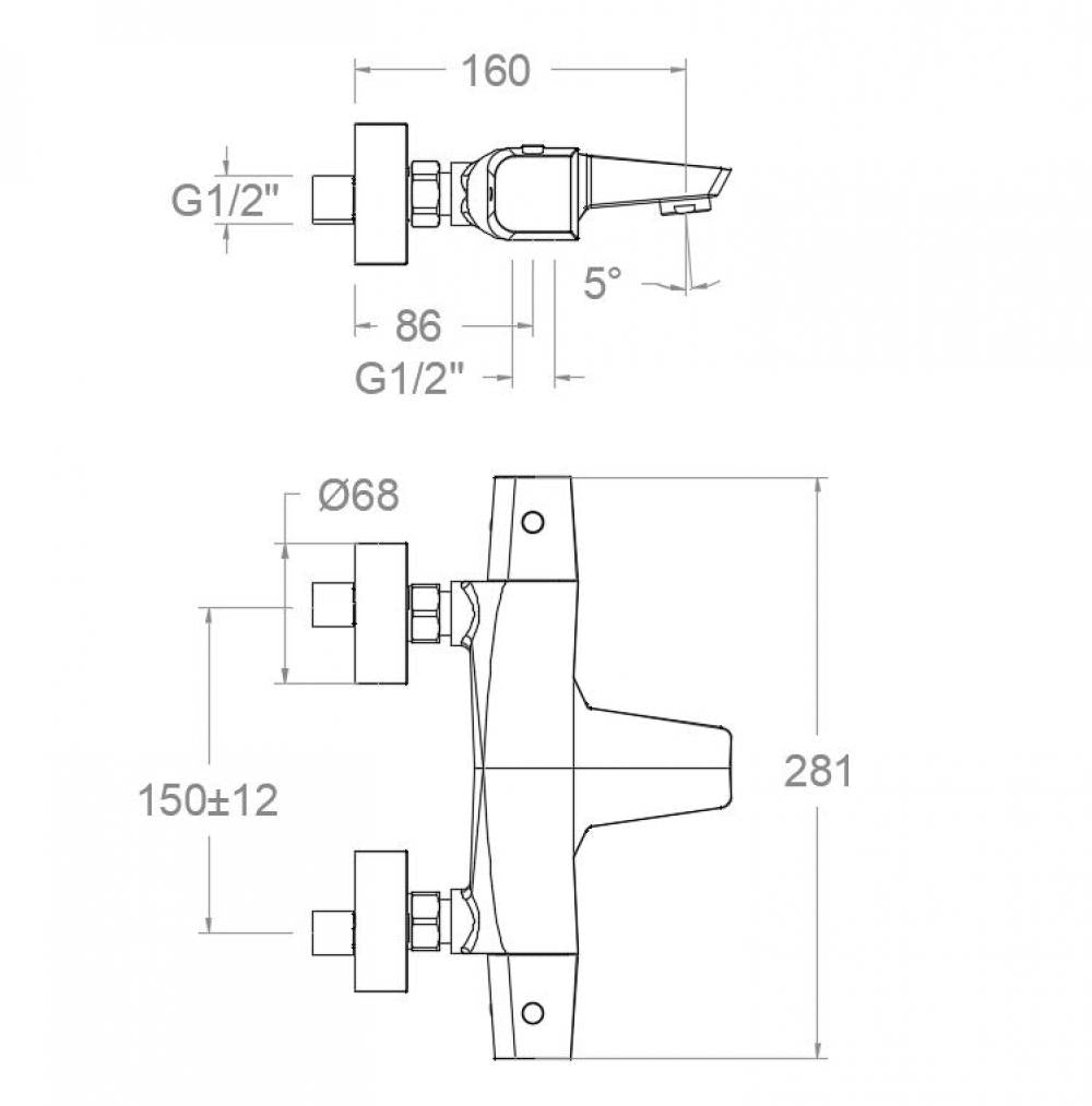 Ramon Soler - Grifo de baño - ducha termostático Prisma grafito - BricoandPool