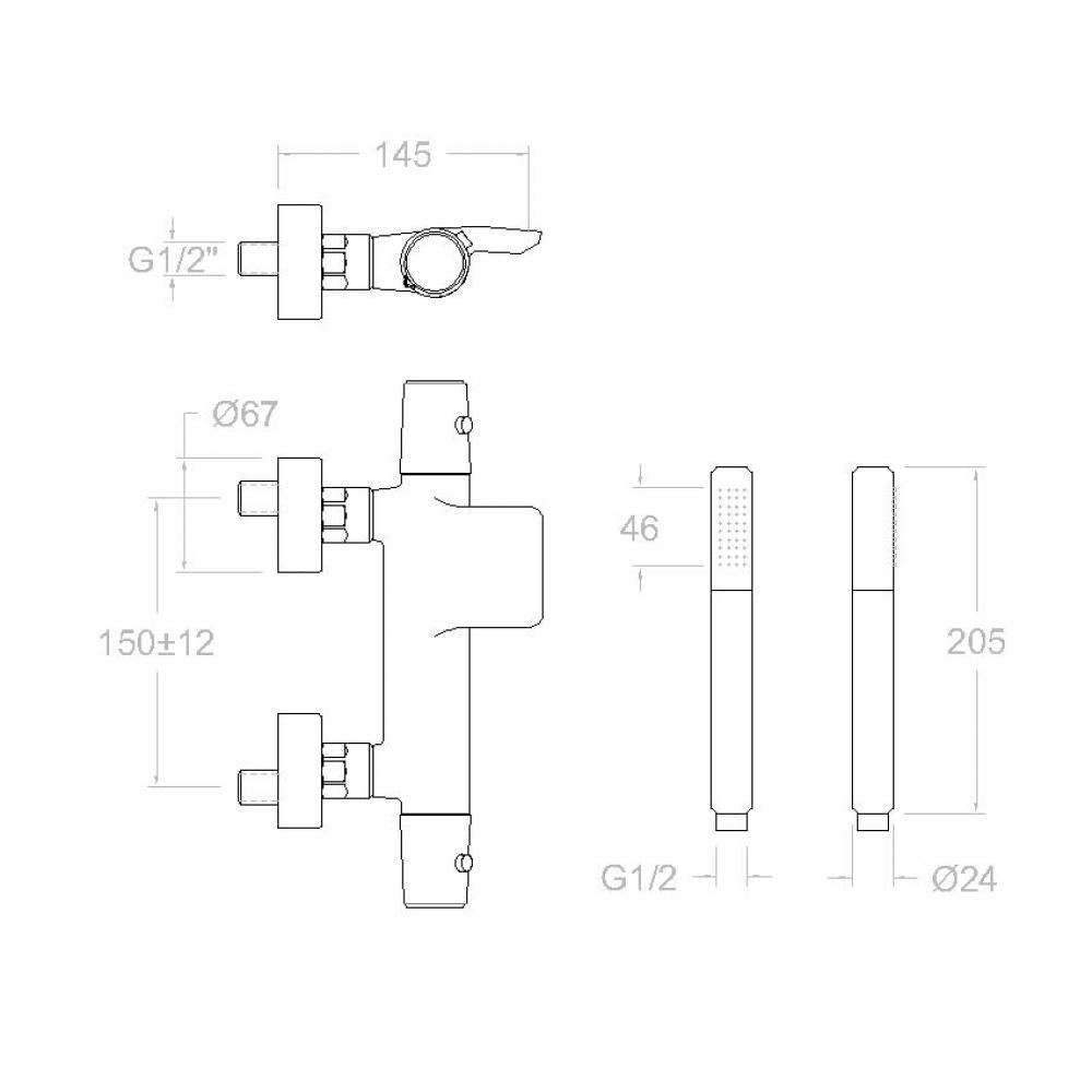 Ramon Soler - Grifo de baño - ducha termostático Tzar con salida cascada y equipo de ducha negro mate - BricoandPool