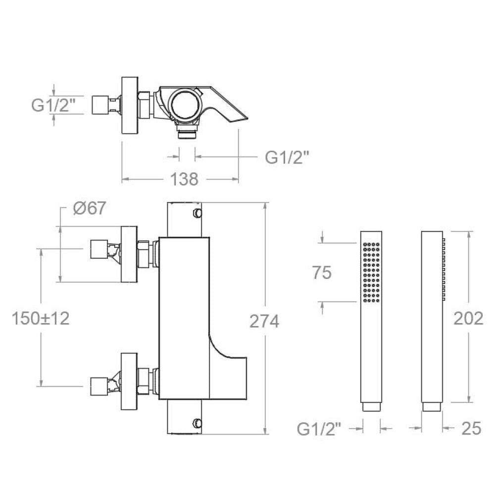 Ramon Soler - Grifo de baño - ducha termostático Urban Chic con equipo de ducha, salida cascada, inversor integrado y repisa de vidrio níquel cepillado - BricoandPool