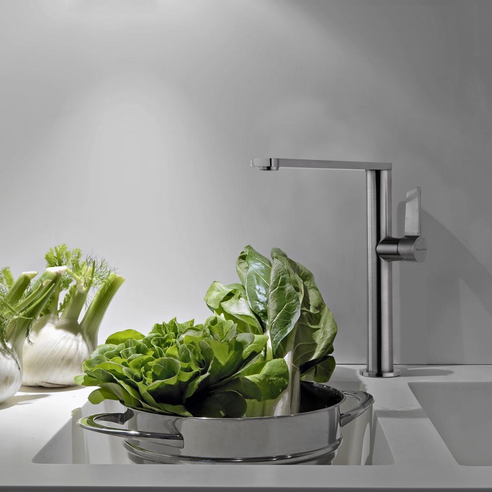 Ramon Soler - Grifo de cocina monomando con caño alto giratorio níquel cepillado - BricoandPool