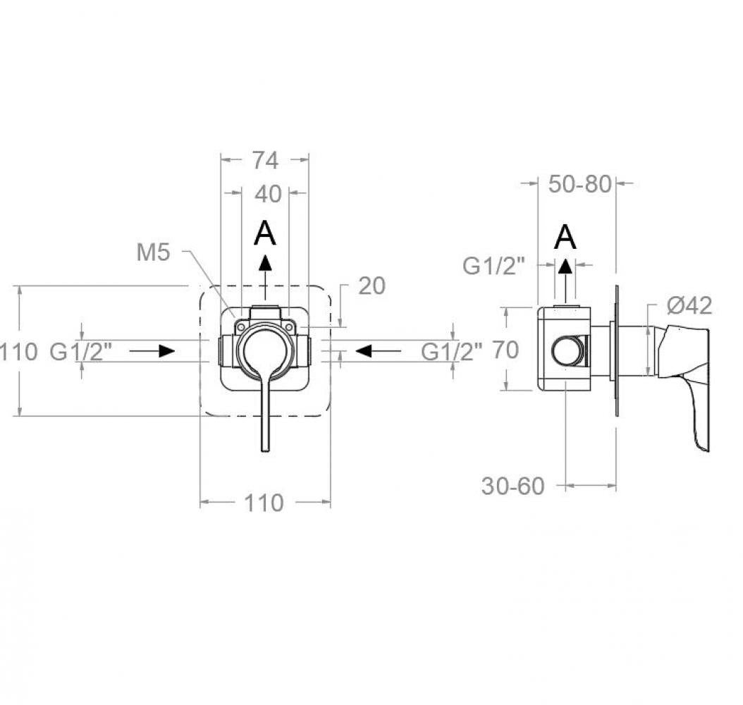Ramon Soler - Grifo de ducha empotrado monomando 1 vía Adagio placa metálica grafito - BricoandPool