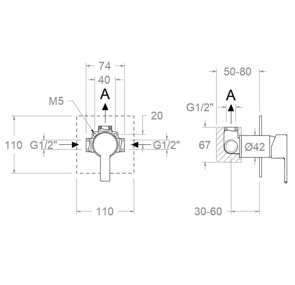 Ramon Soler - Grifo de ducha empotrado monomando 1 vía Blautherm cromo - BricoandPool