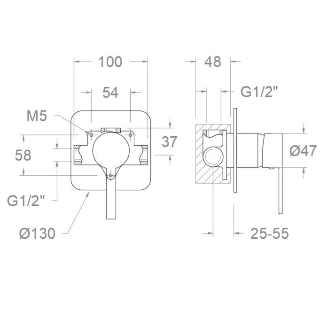 Ramon Soler - Grifo de ducha empotrado monomando 1 vía Drako cromo - BricoandPool