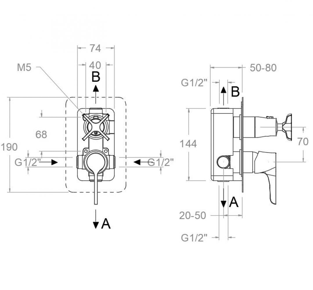 Ramon Soler - Grifo de ducha empotrado monomando 2 vías Adagio placa metálica grafito - BricoandPool