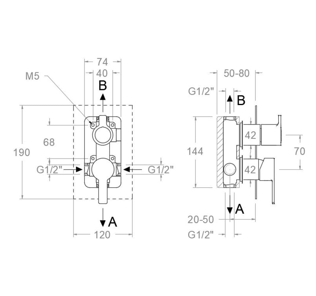 Ramon Soler - Grifo de ducha empotrado monomando 2 vías Blautherm cromo - BricoandPool