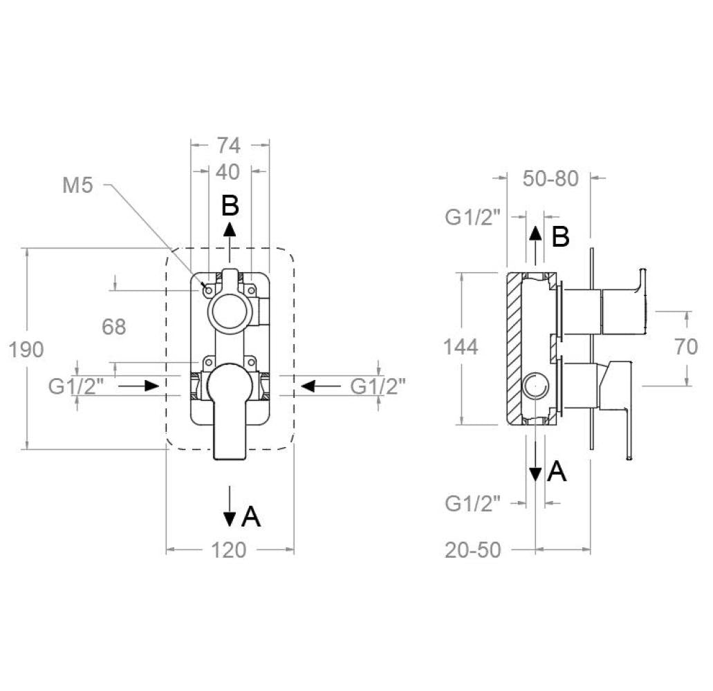 Ramon Soler - Grifo de ducha empotrado monomando 2 vías Blautherm negro mate - BricoandPool