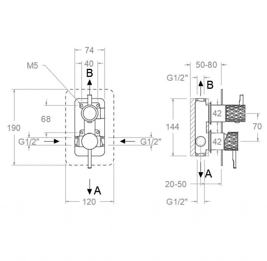 Ramon Soler - Grifo de ducha empotrado monomando 2 vías Odisea Joya cromo - BricoandPool