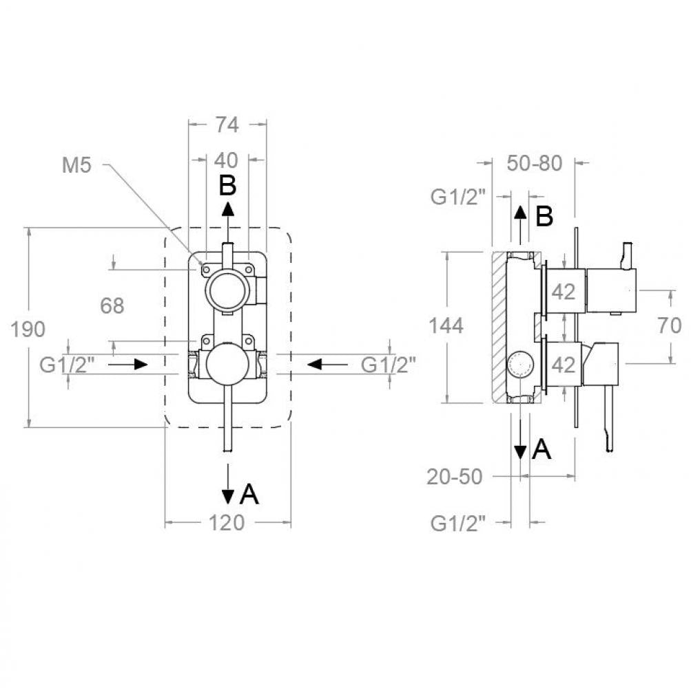 Ramon Soler - Grifo de ducha empotrado monomando 2 vías Odisea oro cepillado - BricoandPool