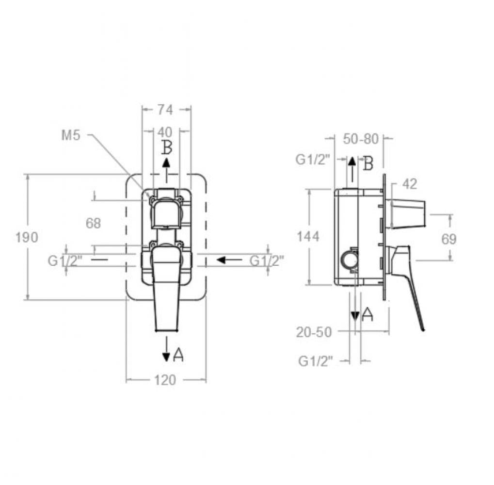 Ramon Soler - Grifo de ducha empotrado monomando 2 vías Prisma cromo - BricoandPool