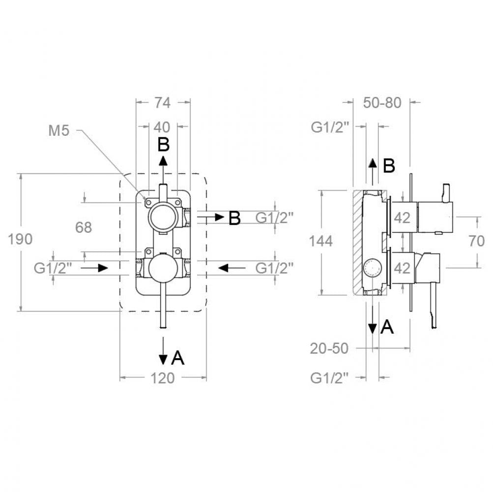 Ramon Soler - Grifo de ducha empotrado monomando 3 vías Odisea cobre cepillado - BricoandPool