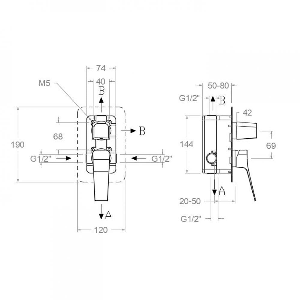 Ramon Soler - Grifo de ducha empotrado monomando 3 vías Prisma grafito - BricoandPool