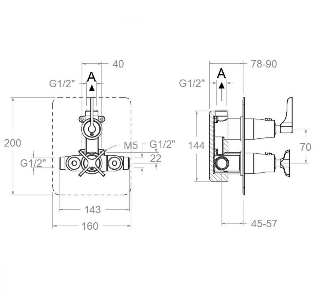Ramon Soler - Grifo de ducha empotrado termostático 1 vía Adagio placa metálica oro cepillado - BricoandPool