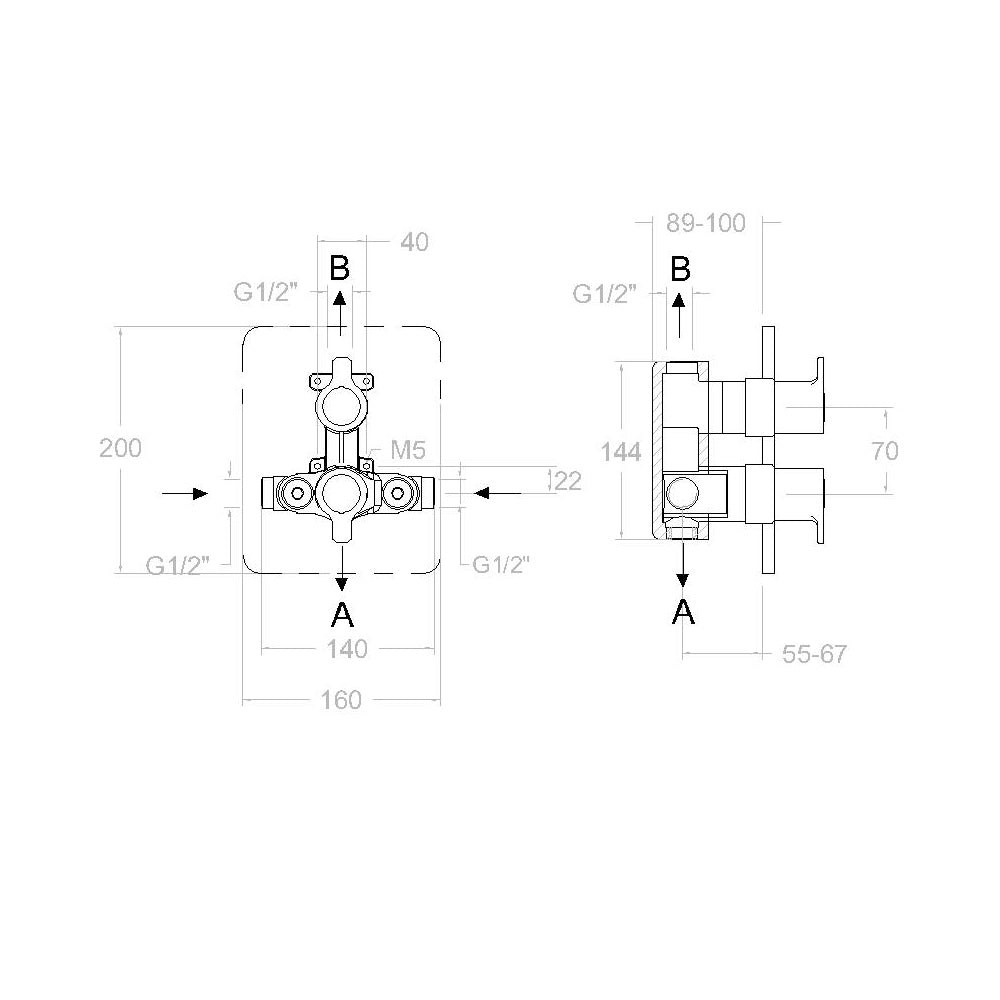 Ramon Soler - Grifo de ducha empotrado termostático 2 vías Blautherm negro mate - BricoandPool
