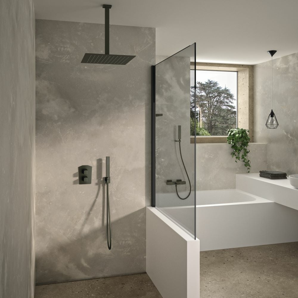 Ramon Soler - Grifo de ducha empotrado termostático 2 vías Prisma con placa metálica grafito - BricoandPool