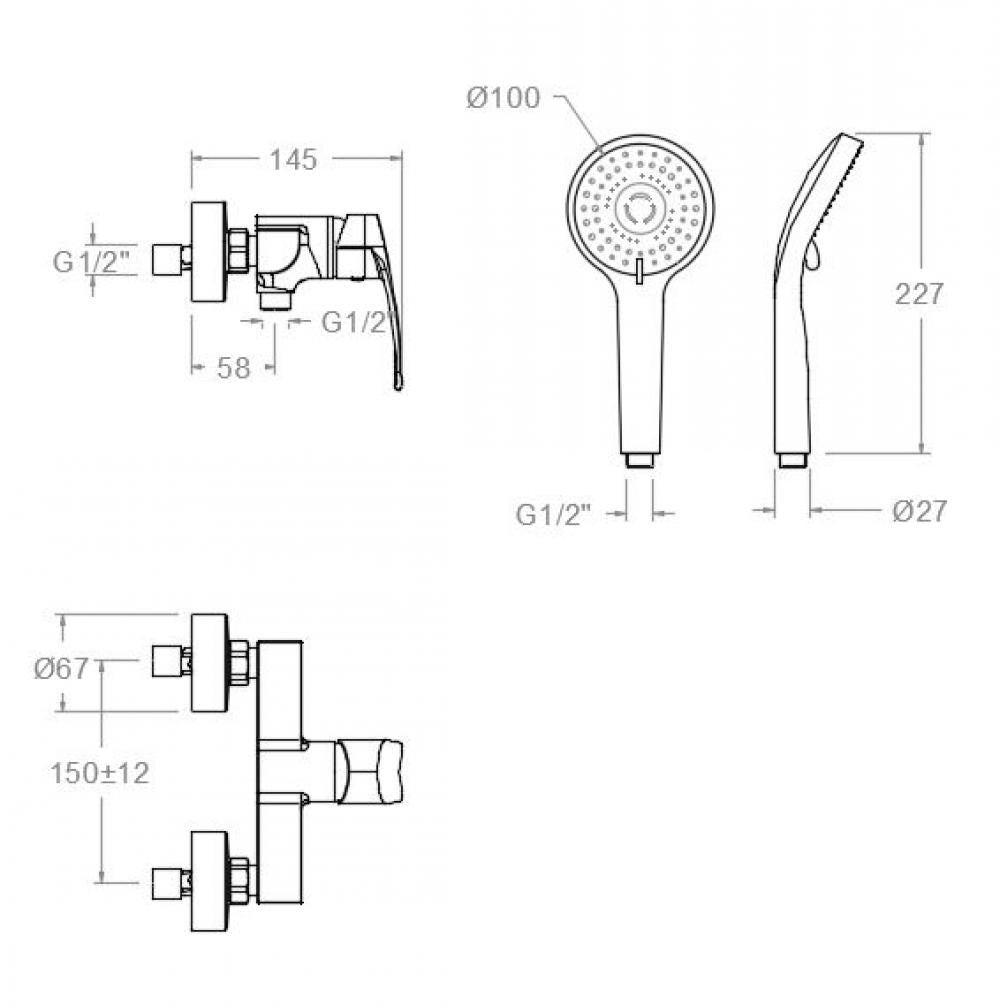 Ramon Soler - Grifo de ducha monomando New Fly con equipo de ducha negro mate - BricoandPool
