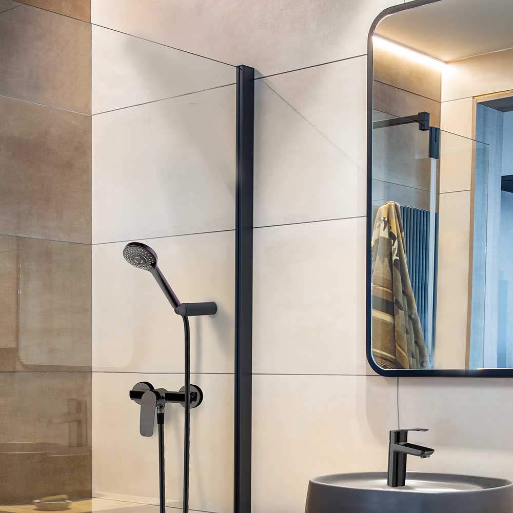 Ramon Soler - Grifo de ducha monomando New Fly con equipo de ducha negro mate - BricoandPool