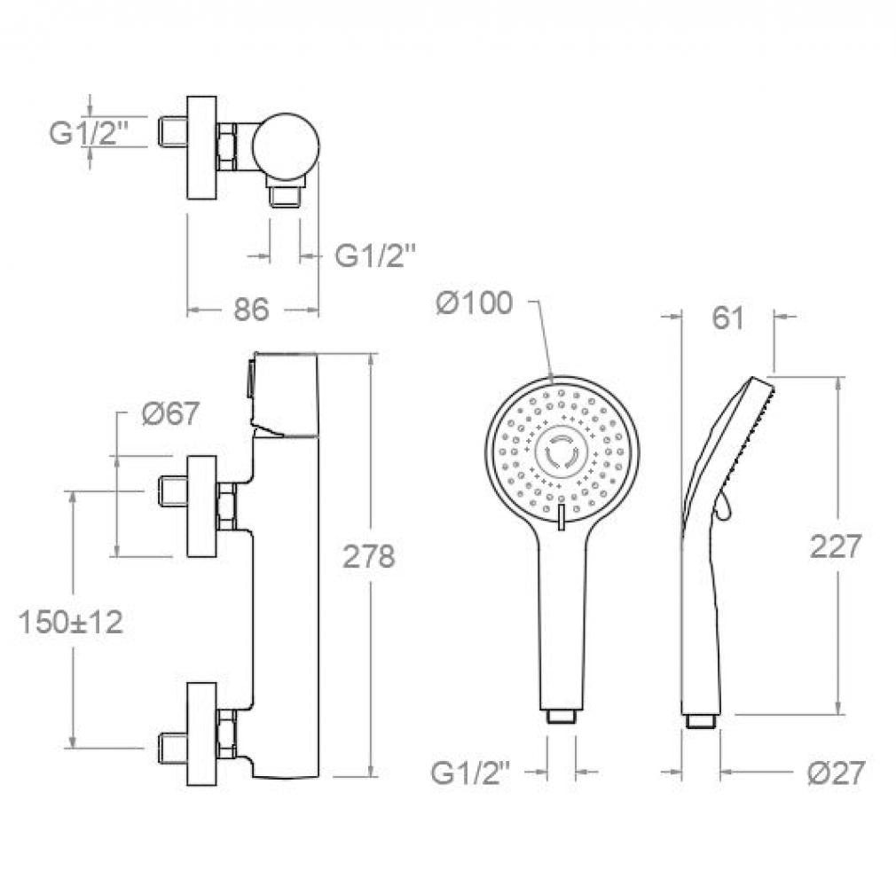 Ramon Soler - Grifo de ducha monomando Tzar con equipo de ducha negro mate - BricoandPool