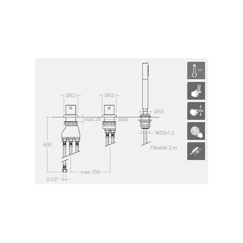 Ramon Soler - Grifo de ducha termostático Alexia de repisa con equipo de ducha metálico cromo - BricoandPool