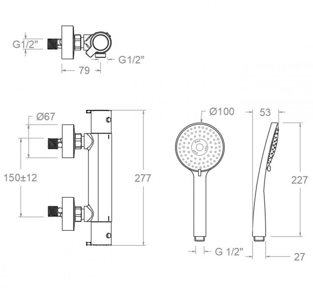 Ramon Soler - Grifo de ducha termostático Blautherm con equipo de ducha T3 cromo - BricoandPool