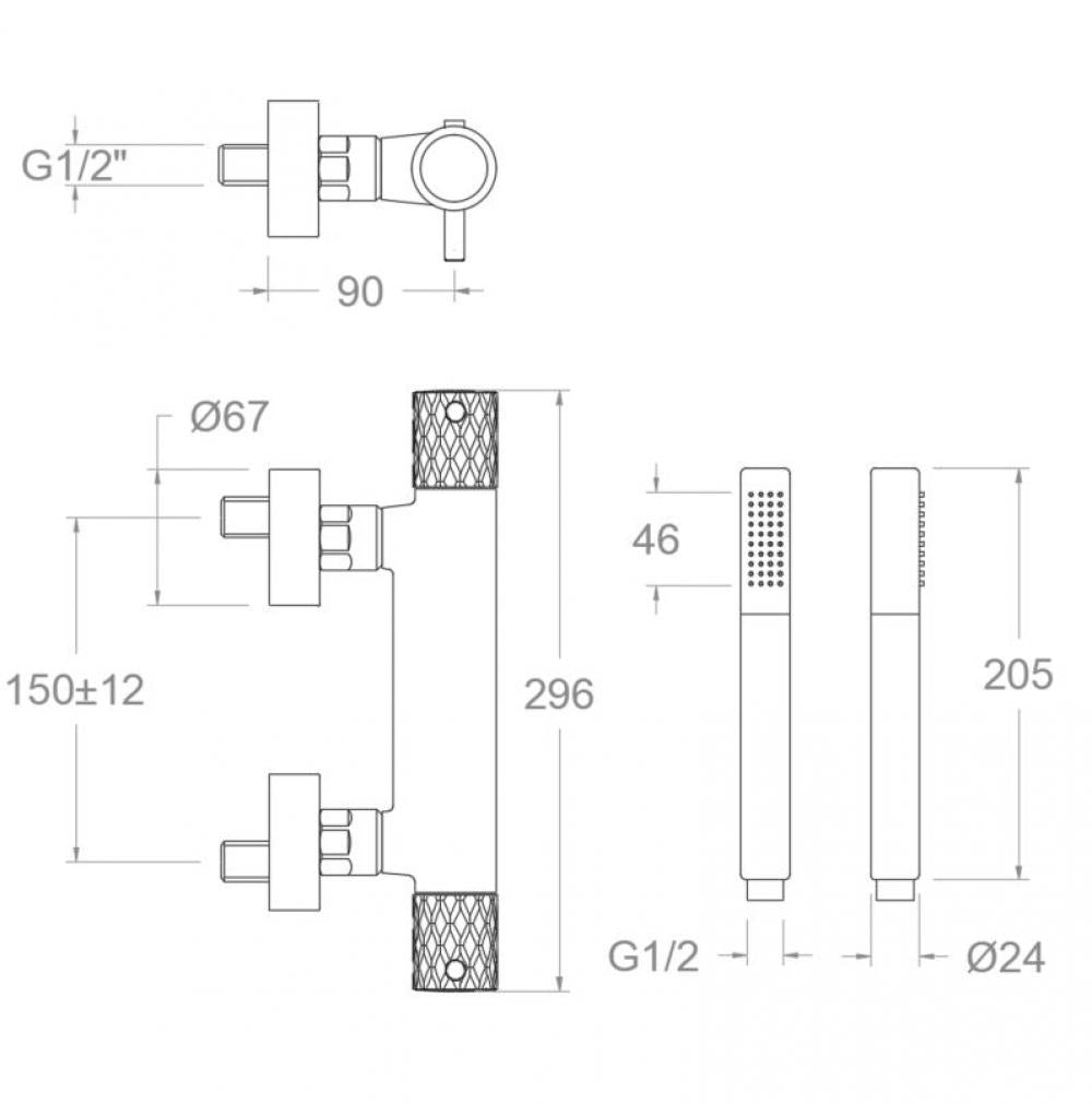 Ramon Soler - Grifo de ducha termostático Odisea Joya con equipo de ducha oro cepillado - BricoandPool