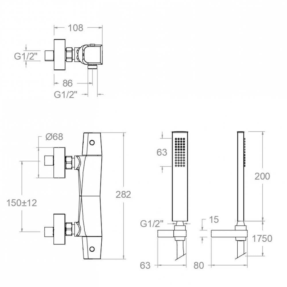 Ramon Soler - Grifo de ducha termostático Prisma con equipo de ducha grafito - BricoandPool