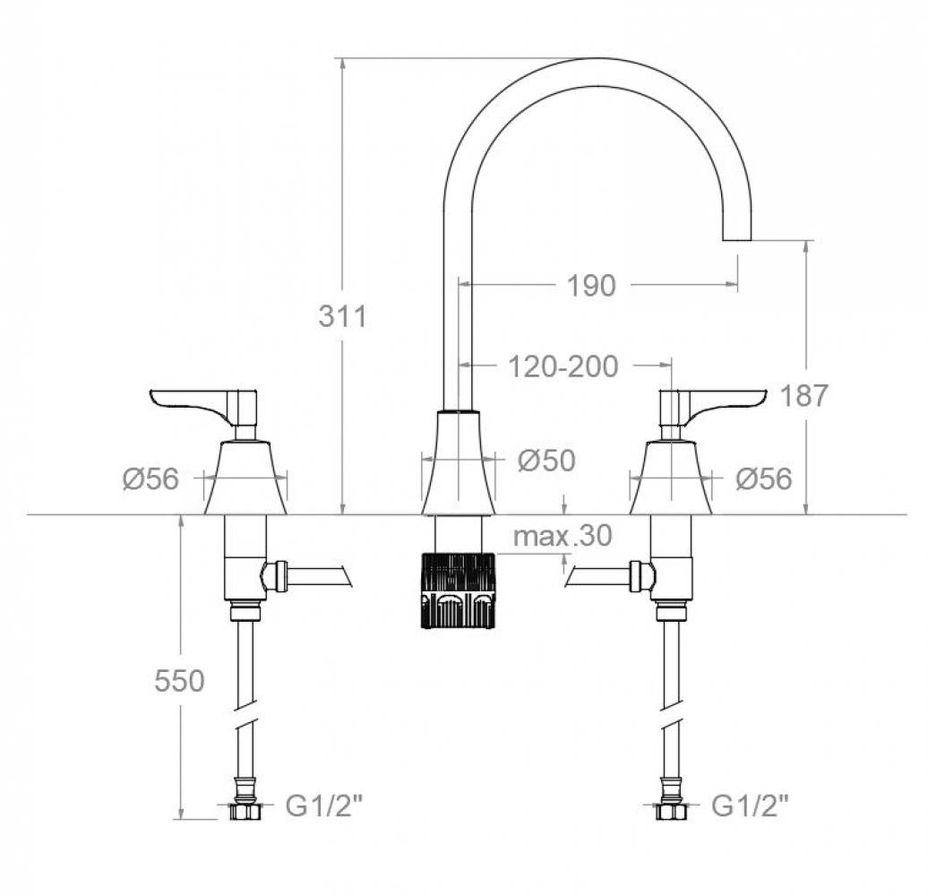 Ramon Soler - Grifo de fregadero de repisa Adagio con caño giratorio 190 mm grafito - BricoandPool