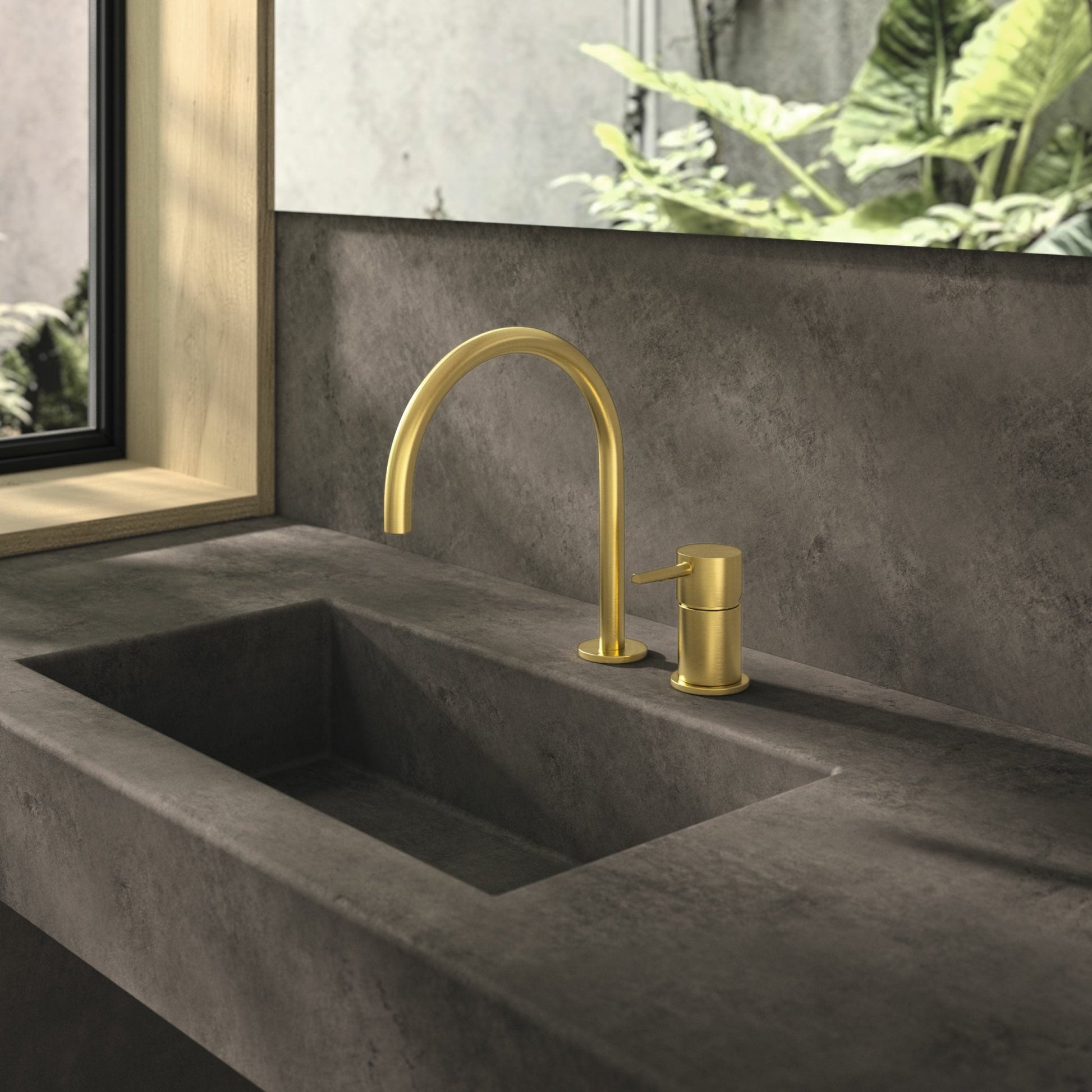 Ramon Soler - Grifo de fregadero de repisa Adagio sin duchita con caño de 190 mm oro cepillado - BricoandPool