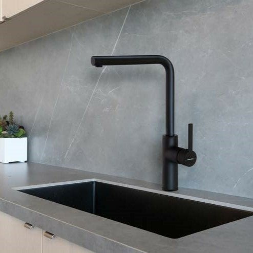 Ramon Soler - Grifo de fregadero monomando con caño alto giratorio Drako negro mate - BricoandPool