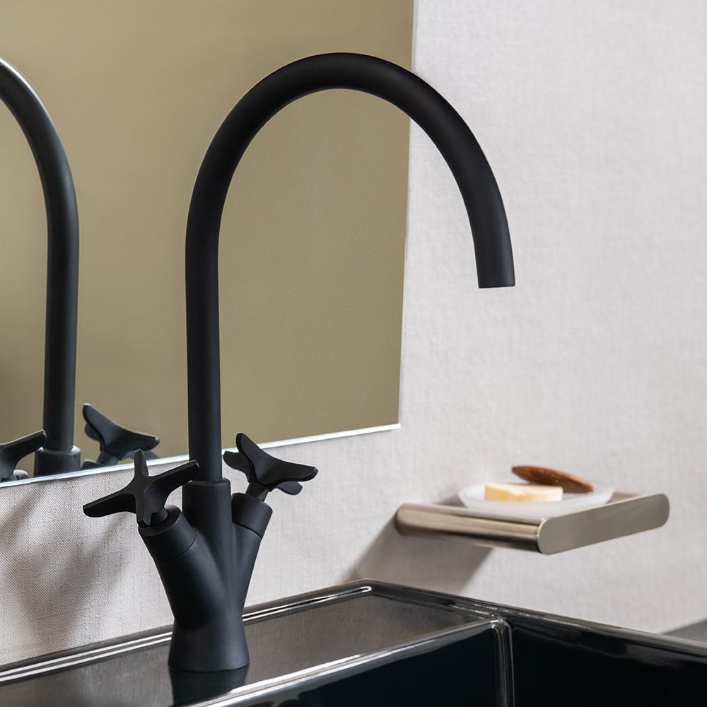 Ramon Soler - Grifo de lavabo bimando Adagio con caño giratorio 190 mm negro mate - BricoandPool