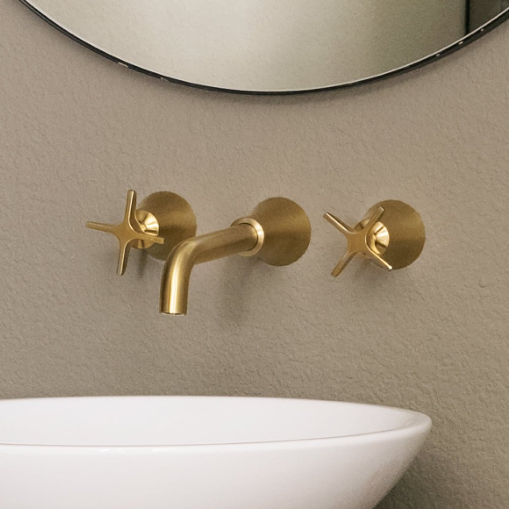 Ramon Soler - Grifo de lavabo bimando empotrado mural Adagio oro cepillado - BricoandPool