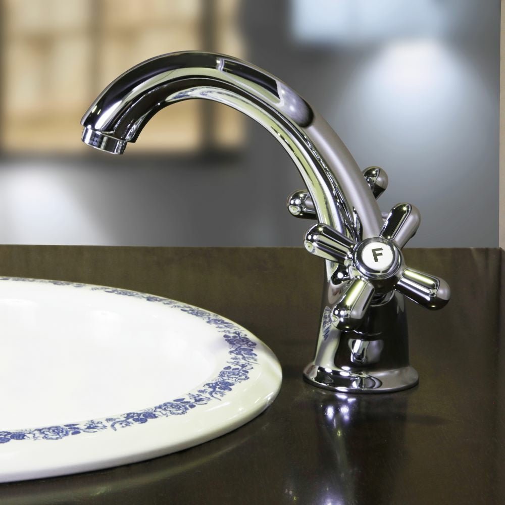 Ramon Soler - Grifo de lavabo bimando Gaudí con caño giratorio cromo - BricoandPool