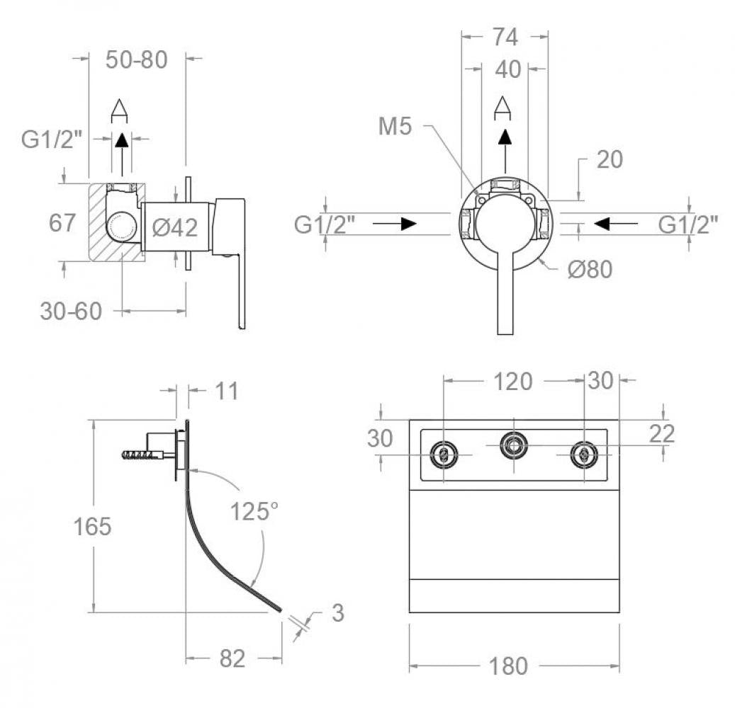 Ramon Soler - Grifo de lavabo empotrado monomando Drako mural con caño cascada extraplano cromo - BricoandPool