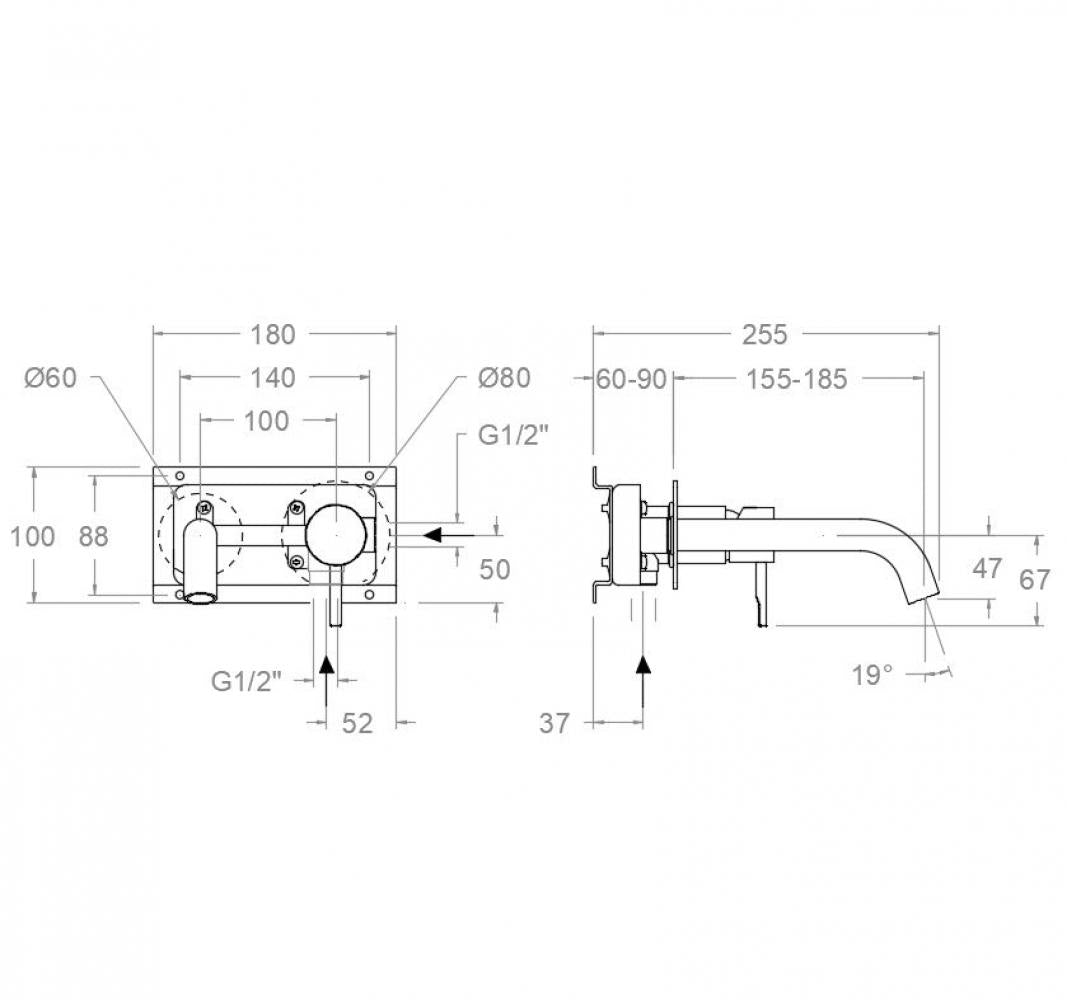 Ramon Soler - Grifo de lavabo empotrado monomando Odisea a pared con caño de 19 cm negro mate - BricoandPool