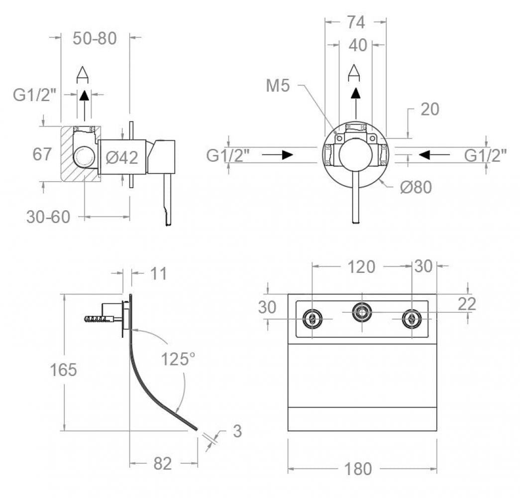 Ramon Soler - Grifo de lavabo empotrado mural monomando Odisea con caño cascada oro cepillado - BricoandPool