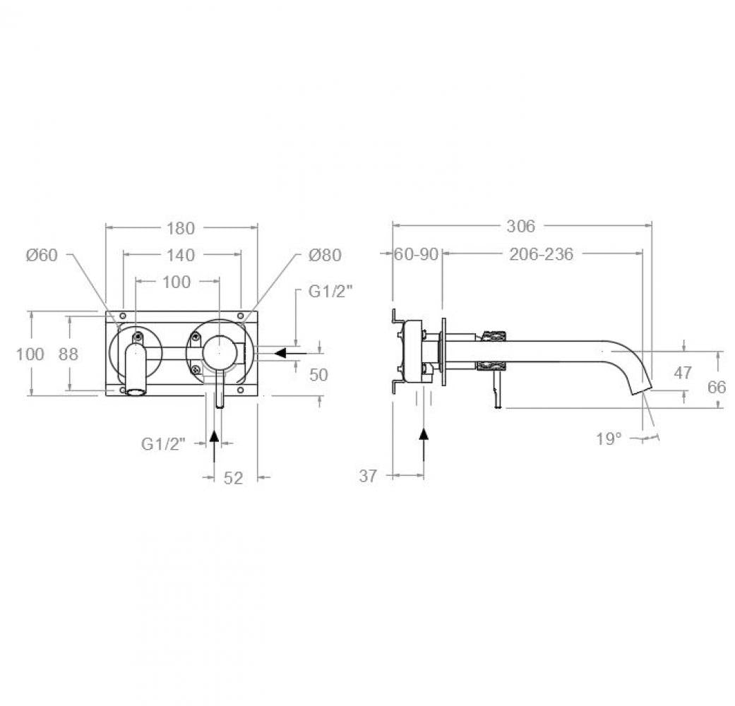 Ramon Soler - Grifo de lavabo empotrado mural monomando Odisea Joya cobre cepillado - BricoandPool