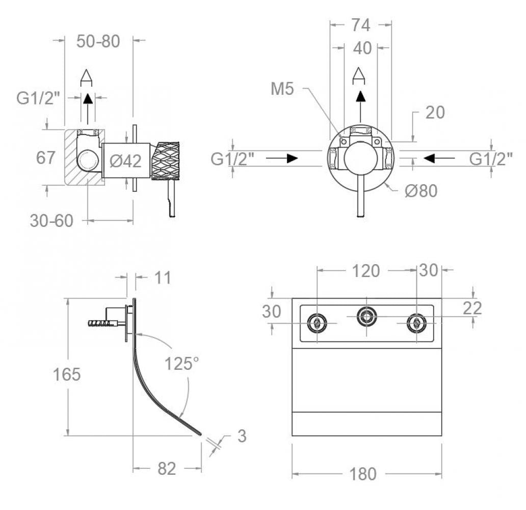 Ramon Soler - Grifo de lavabo empotrado mural monomando Odisea Joya con caño cascada cobre cepillado - BricoandPool
