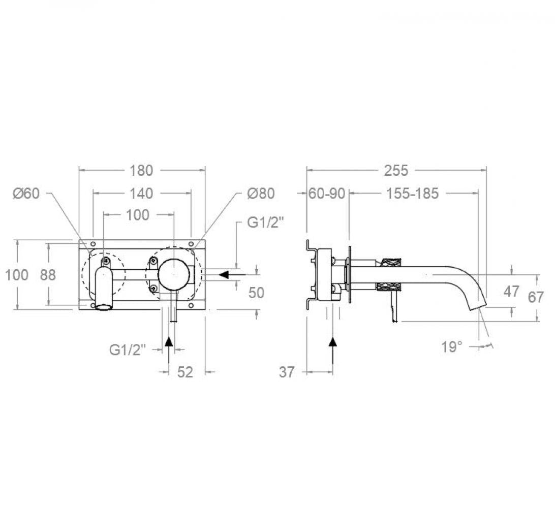 Ramon Soler - Grifo de lavabo empotrado mural monomando Odisea Joya oro cepillado - BricoandPool