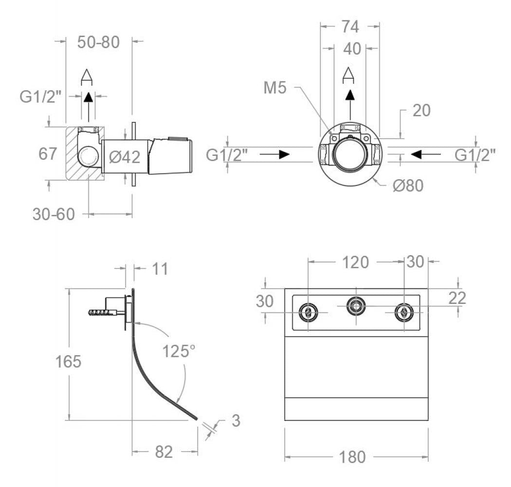 Ramon Soler - Grifo de lavabo empotrado mural monomando Tzar con caño cascada oro cepillado - BricoandPool
