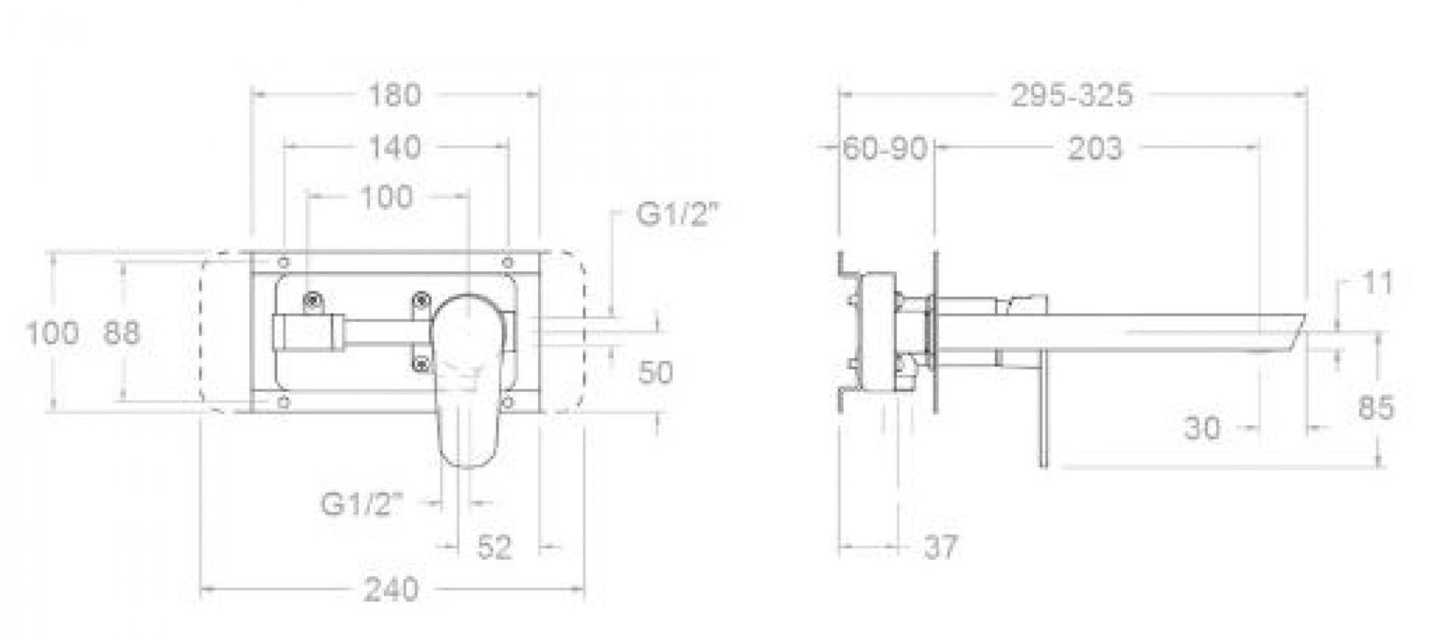 Ramon Soler - Grifo de lavabo monomando empotrado mural Alexia níquel cepillado - BricoandPool