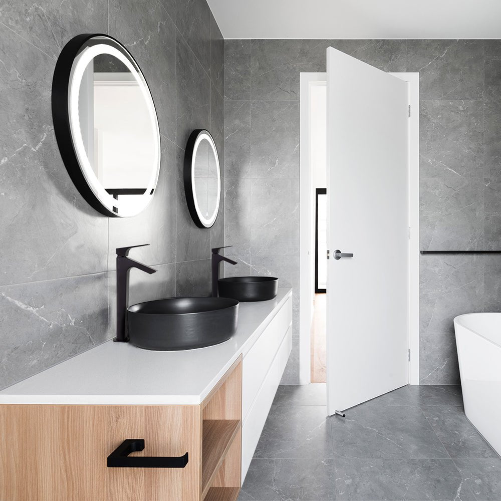 Ramon Soler - Grifo de lavabo monomando XL Urban Chic con salida en cascada y caudal limitado negro mate - BricoandPool