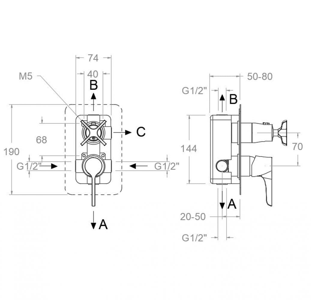 Ramon Soler - Grifo de pared empotrado monomando 3 vías Adagio negro mate - BricoandPool